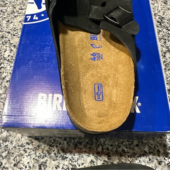 Birkenstock Boston Black Suede Soft Footbed Clogs Slipper Shoes New - Picture 2 of 5